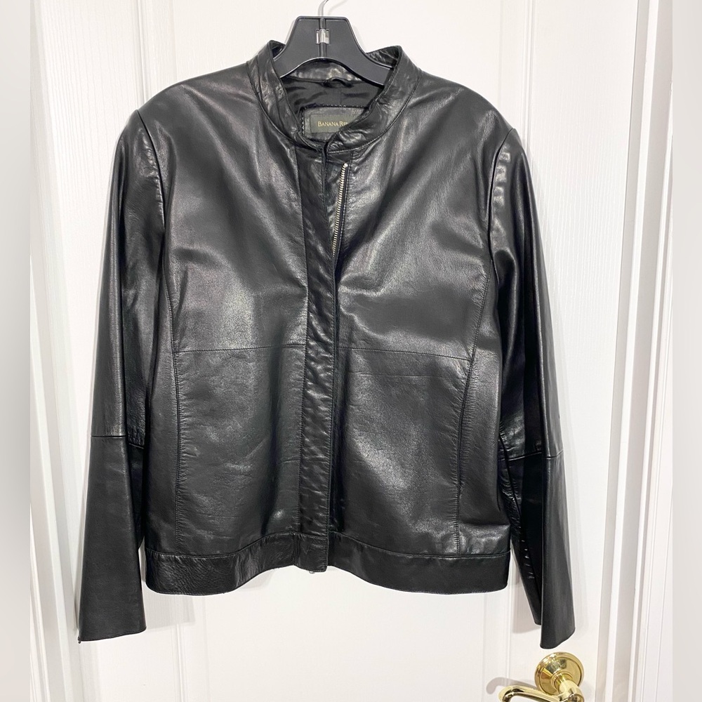 90s Banana Republic Leather Moto Jacket Vintage Black Medium